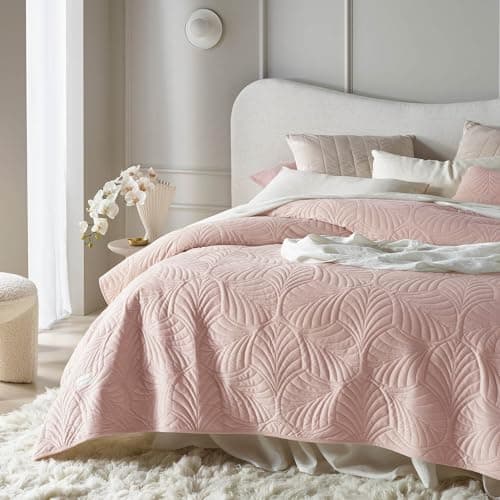 ROOM99 Elegante Tagesdecke Puderrosa, ideal für Bett und Sofa - Vielseitige Steppdecke 170 x 210 cm, OEKO-TEX STANDARDS