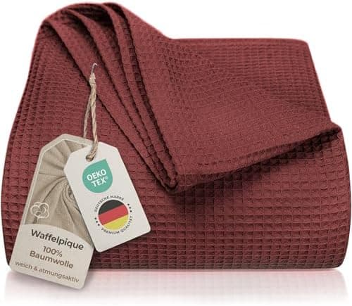 LAYNENBURG Premium Sommerdecke 150 x 200 cm - Waffelpique 100% Baumwolle - Creme OEKO-TEX STANDARD 100