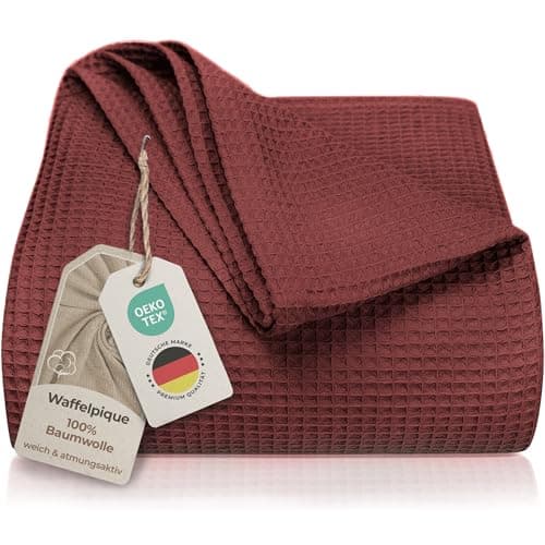 LAYNENBURG Premium Sommerdecke 150 x 200 cm - Waffelpique 100% Baumwolle - Creme OEKO-TEX STANDARD 100
