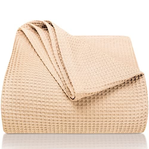LAYNENBURG Premium Sommerdecke 150 x 200 cm - Waffelpique 100% Baumwolle - Creme OEKO-TEX STANDARD 100