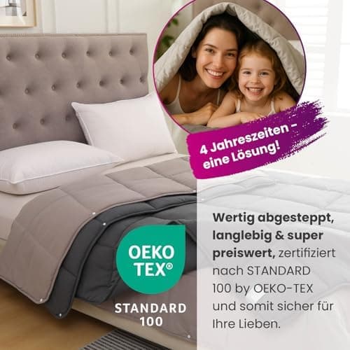 Wometo 4-Jahreszeiten Steppbett 135x200 cm - lila & pink - 2 Bettdecken, 3-in-1, warme Winterdecke + leichte Sommerdecke