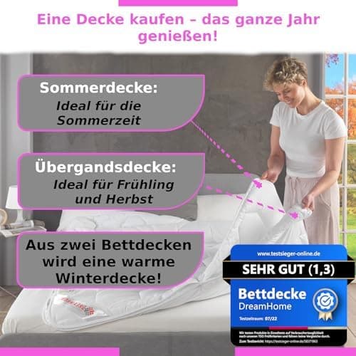 DreamHome 4 Jahreszeiten Bettdecken - Oeko-TEX zertifizierte, anpassbare Steppdecke 135x200cm - Vier-Jahreszeiten-Bettde