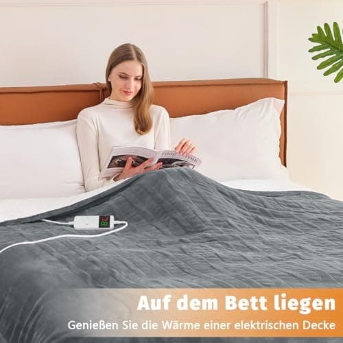 BOMOVA Heizdecke Grau, 130x180cm, Warme Kuscheldecke mit Abschaltautomatik & Timertechnologie für Women & Wohnzimmer, We