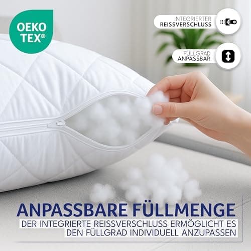 Polyester Kopfkissen (40x40 cm groß) - Weiß - Zierkissen für Couch und Sofa - Waschbar bis 60° - Ökotex - 2er Set Kissen