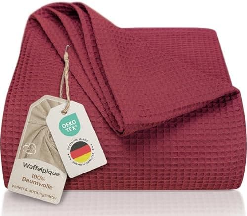 LAYNENBURG Premium Sommerdecke 150 x 200 cm - Waffelpique 100% Baumwolle - Creme OEKO-TEX STANDARD 100