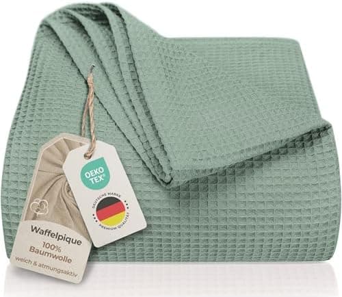 LAYNENBURG Premium Sommerdecke 150 x 200 cm - Waffelpique 100% Baumwolle - Creme OEKO-TEX STANDARD 100