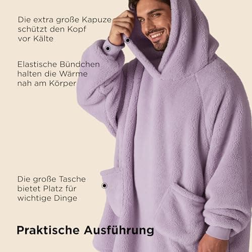 BEDSURE Hoodie Decke mit Ärmeln - Warme Kuschelpullover für Frauen - Tragbare Erwachsenendekke Grau OEKO-TEX 95x85 cm