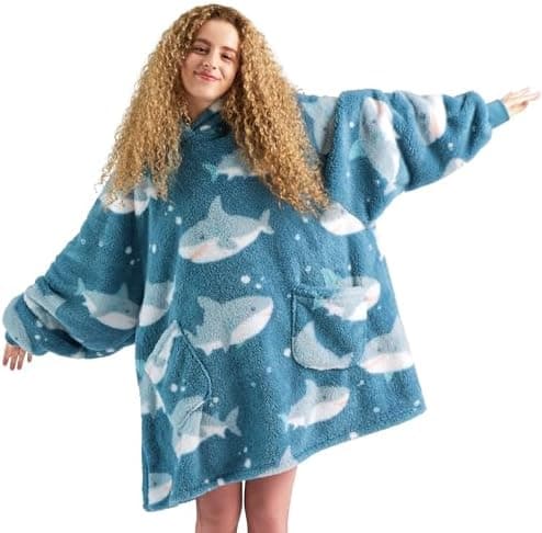 BEDSURE Hoodie Decke mit Ärmeln - Warme Kuschelpullover für Frauen - Tragbare Erwachsenendekke Grau OEKO-TEX 95x85 cm