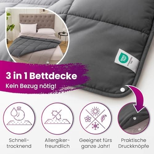 Wometo 4-Jahreszeiten Steppbett 135x200 cm - lila & pink - 2 Bettdecken, 3-in-1, warme Winterdecke + leichte Sommerdecke