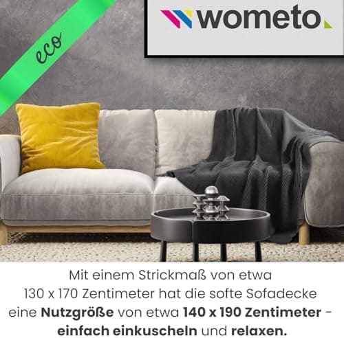 Wometo Kuscheldecke Strick warme weiche Strickmuster grau 140x190 OEKO-TEX