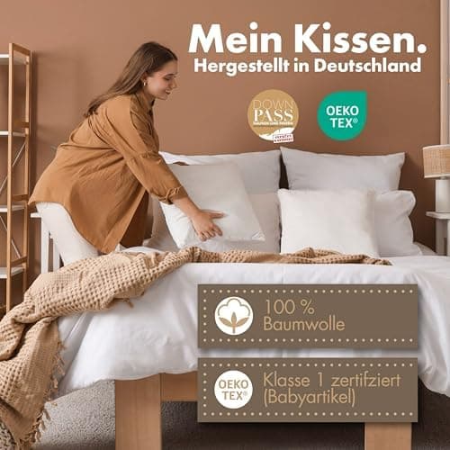 Lilenno Home 3-Kammer Daunenkissen 40x80 - Allergiker geeignet - langlebiges Kopfkissen mit Daunen- und Federn-Füllung