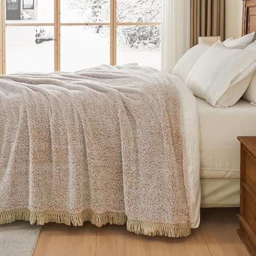 EMME Flauschige Sherpa Kuscheldecke Oeko-Tex 150x200 cm, perfekt für Winterspazieren und Relaxen - doppelseitig weich, l
