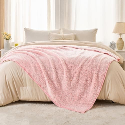 EMME Flauschige Sherpa Kuscheldecke Oeko-Tex 150x200 cm, perfekt für Winterspazieren und Relaxen - doppelseitig weich, l