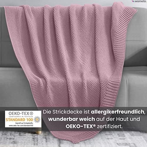 Wometo Kuscheldecke Strick warme weiche Strickmuster grau 140x190 OEKO-TEX