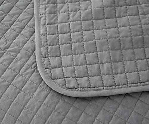 WOLTU Tagesdecke Steppdecke Doppelbett Dunkelgrau-Crème 170x210 cm 360GSM Global Recycled Standard Kariert