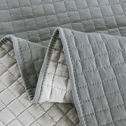 WOLTU Tagesdecke Steppdecke Doppelbett Dunkelgrau-Crème 170x210 cm 360GSM Global Recycled Standard Kariert