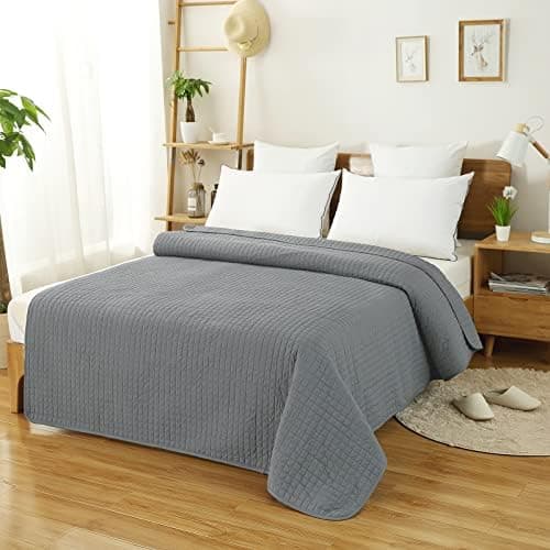 WOLTU Tagesdecke Steppdecke Doppelbett Dunkelgrau-Crème 170x210 cm 360GSM Global Recycled Standard Kariert