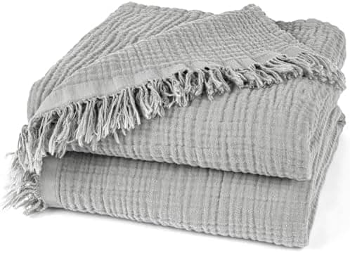 Oeko-Tex zertifizierte Musselin Tagesdecke 220x240cm Hellblau | Couch- & Sofadecke XXL | Baumwolle Qualität