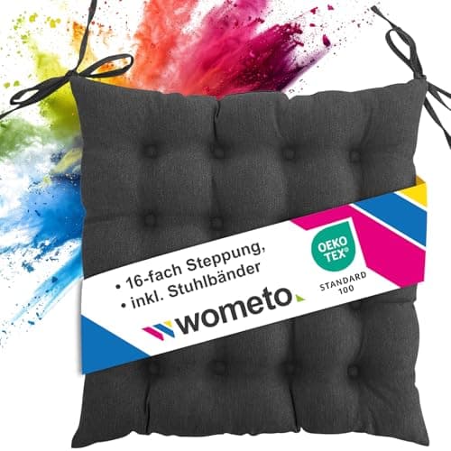Wometo Sitzkissen Stuhl - dunkelgrau Oeko-TEX Sitzpolster mit Bändern für Indoor und Outdoor OEKO-TEX STANDARD 100  
Wom