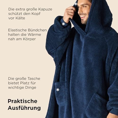 BEDSURE Hoodie Decke mit Ärmeln - Warme Kuschelpullover für Frauen - Tragbare Erwachsenendekke Grau OEKO-TEX 95x85 cm