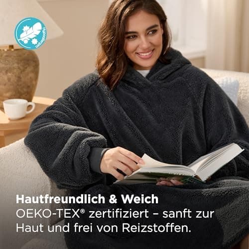 BEDSURE Hoodie Decke mit Ärmeln - Warme Kuschelpullover für Frauen - Tragbare Erwachsenendekke Grau OEKO-TEX 95x85 cm