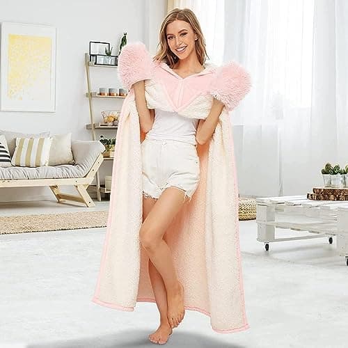 Rosa Sherpa Fleece Ärmeldecke für Frauen als Geschenk(te) warm und weich 152x125cm