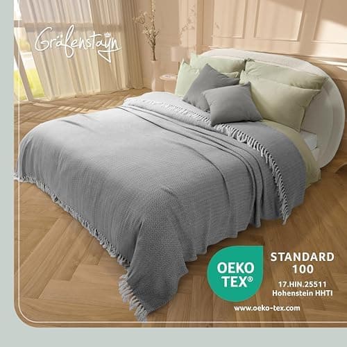 Gräfenstayn Premium Baumwolltagesdecke Creme - 100% Baumwolle - Sommerdecke - Fischgrätenmuster - Bett- und Couch-Überwu