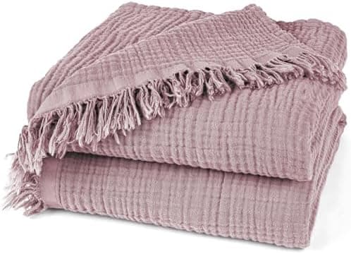Oeko-Tex zertifizierte Musselin Tagesdecke 220x240cm Hellblau | Couch- & Sofadecke XXL | Baumwolle Qualität