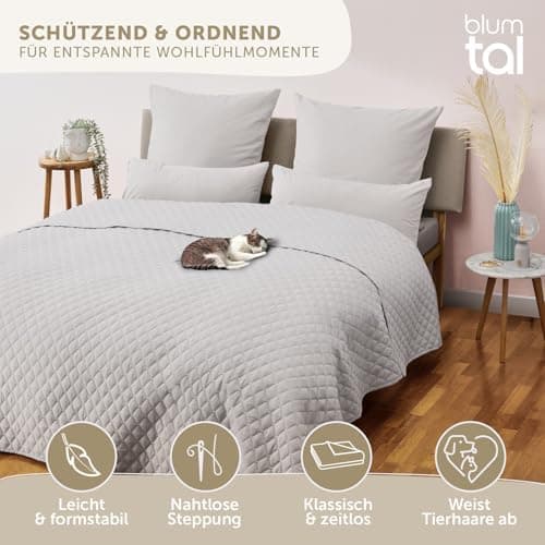 Blumtal Oeko-TEX zertifizierter Tagesdecke - Waschbar - Beige - 170x210 cm - Sofaüberwurf - Tagesdecke für Couch und Bet
