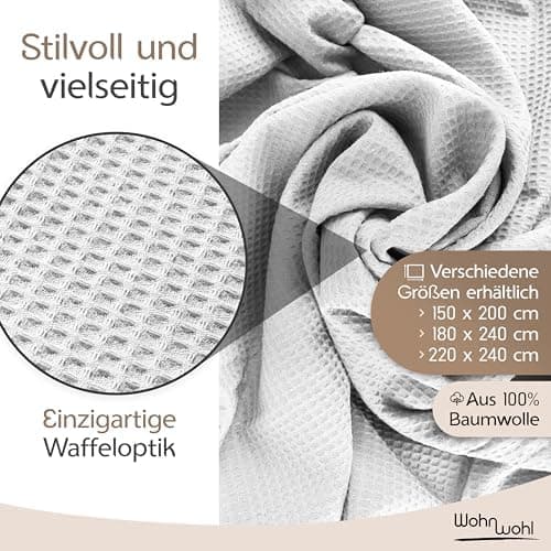 Tagesdecke Grau 100% Baumwolle Pflegeleicht Sommerdecke