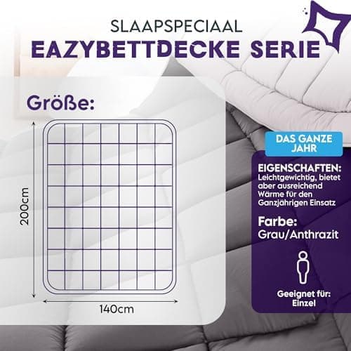 Bettdecke ohne Bezug 135x200 Grau Beige - Wärmeklasse 2 Steppdecke mit Gelfasern für Daunengefühl - Ganzjahresdecke