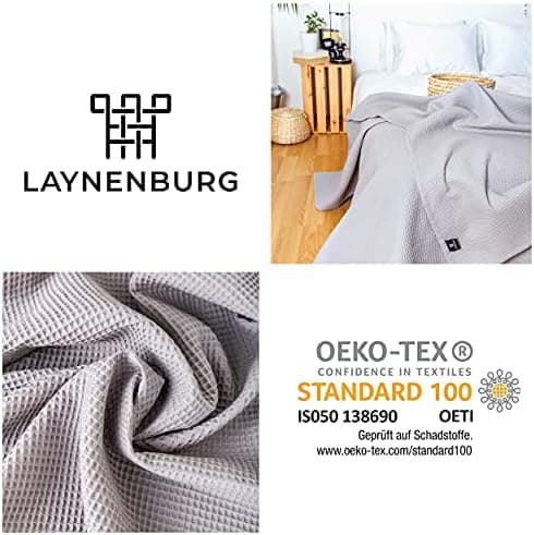 LAYNENBURG Premium Sommerdecke 150 x 200 cm - Waffelpique 100% Baumwolle - Creme OEKO-TEX STANDARD 100