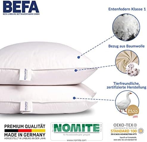 BEFA NATUR Sofakissen 40x40 cm (2 Stück) | 100% Federn, 350g Füllgewicht für Allergiker | Tierwohl, Oeko-TEX Klasse 1 |