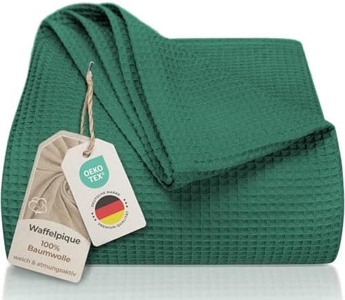 LAYNENBURG Premium Sommerdecke 150 x 200 cm - Waffelpique 100% Baumwolle - Creme OEKO-TEX STANDARD 100