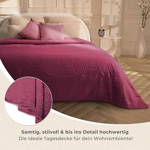 Gräfenstayn Premium Tagesdecke Anthrazit - weich, knitterfrei & pflegeleicht - Nahtlose Steppung & Blatt-Design - Bett &