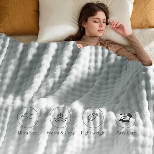 Kuscheldecke Milchsamt Blasen Decke Super Soft Warme Couchdecke 100 x 160cm White