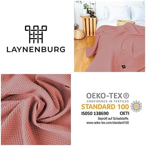 LAYNENBURG Premium Sommerdecke 150 x 200 cm - Waffelpique 100% Baumwolle - Creme OEKO-TEX STANDARD 100