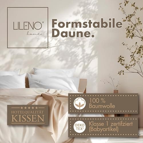 Lilenno Home 3-Kammer Daunenkissen 40x80 - Allergiker geeignet - langlebiges Kopfkissen mit Daunen- und Federn-Füllung