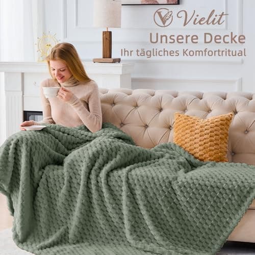 Vielit Ultraweiche Kuscheldecke Flauschig Rot – Warme & Gemütliche Couch & Sofadecke, Atmungsaktiv & Pflegeleicht, OEKO-