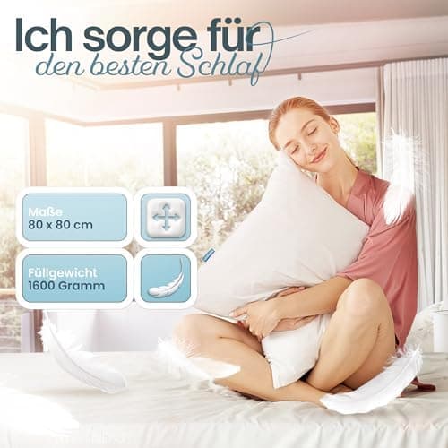 Kopfkissen Federkissen mit 100% Federfüllung – Atemaktiv – 80x80 cm – Optimale Stützkraft für erholsamen Schlaf (2er Set
