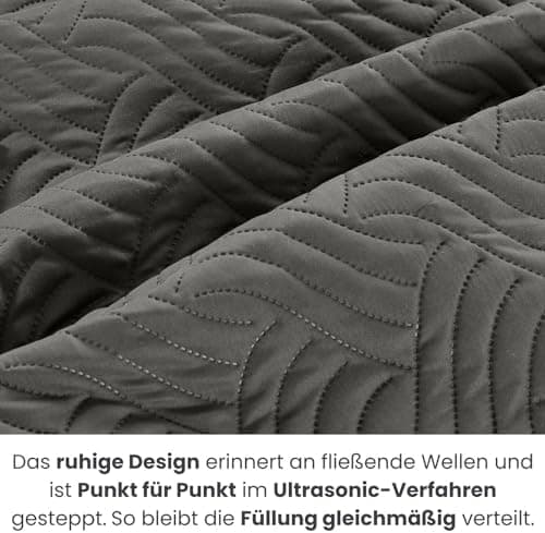 Wometo OekoTex Tagesdecke 220x240 cm gesteppt Wattiert Wende-Design XXL Bettüberwurf
