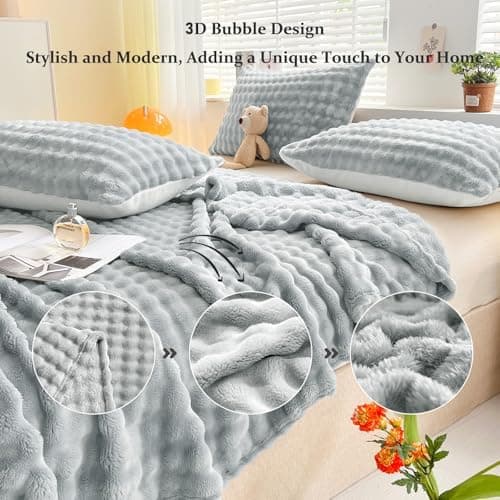 Kuscheldecke Milchsamt Blasen Decke Super Soft Warme Couchdecke 100 x 160cm White