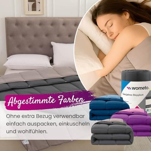 Wometo 4-Jahreszeiten Steppbett 135x200 cm - lila & pink - 2 Bettdecken, 3-in-1, warme Winterdecke + leichte Sommerdecke