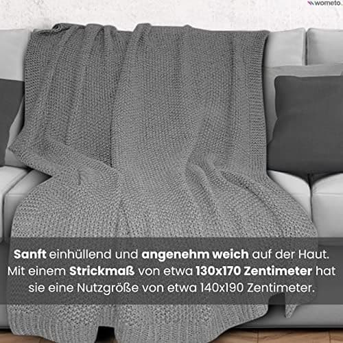 Wometo Kuscheldecke Strick warme weiche Strickmuster grau 140x190 OEKO-TEX