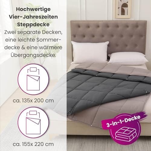 Wometo 4-Jahreszeiten Steppbett 135x200 cm - lila & pink - 2 Bettdecken, 3-in-1, warme Winterdecke + leichte Sommerdecke