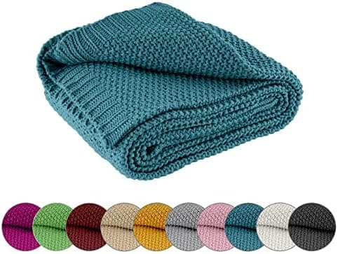 Wometo Kuscheldecke Strick warme weiche Strickmuster grau 140x190 OEKO-TEX
