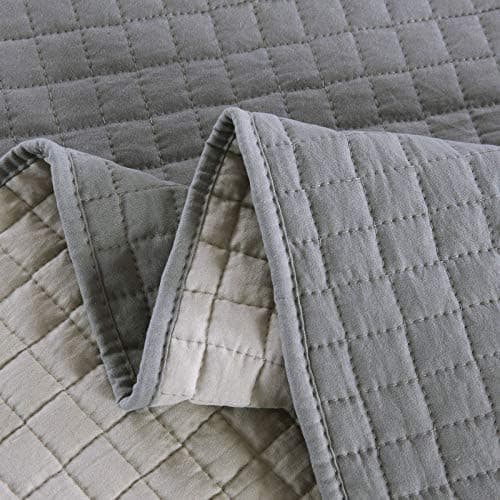 WOLTU Tagesdecke Steppdecke Doppelbett Dunkelgrau-Crème 170x210 cm 360GSM Global Recycled Standard Kariert