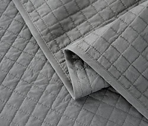 WOLTU Tagesdecke Steppdecke Doppelbett Dunkelgrau-Crème 170x210 cm 360GSM Global Recycled Standard Kariert