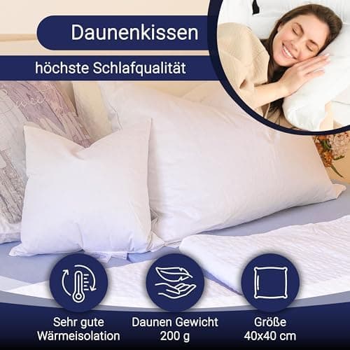 ZOLLNER Deluxe Daunenkissen - Hotelqualität – für Allergiker geeignet – Made in Germany - 40x40 cm - OEKO-TEX STANDARD 1