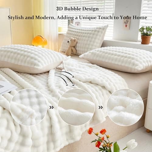 Kuscheldecke Milchsamt Blasen Decke Super Soft Warme Couchdecke 100 x 160cm White